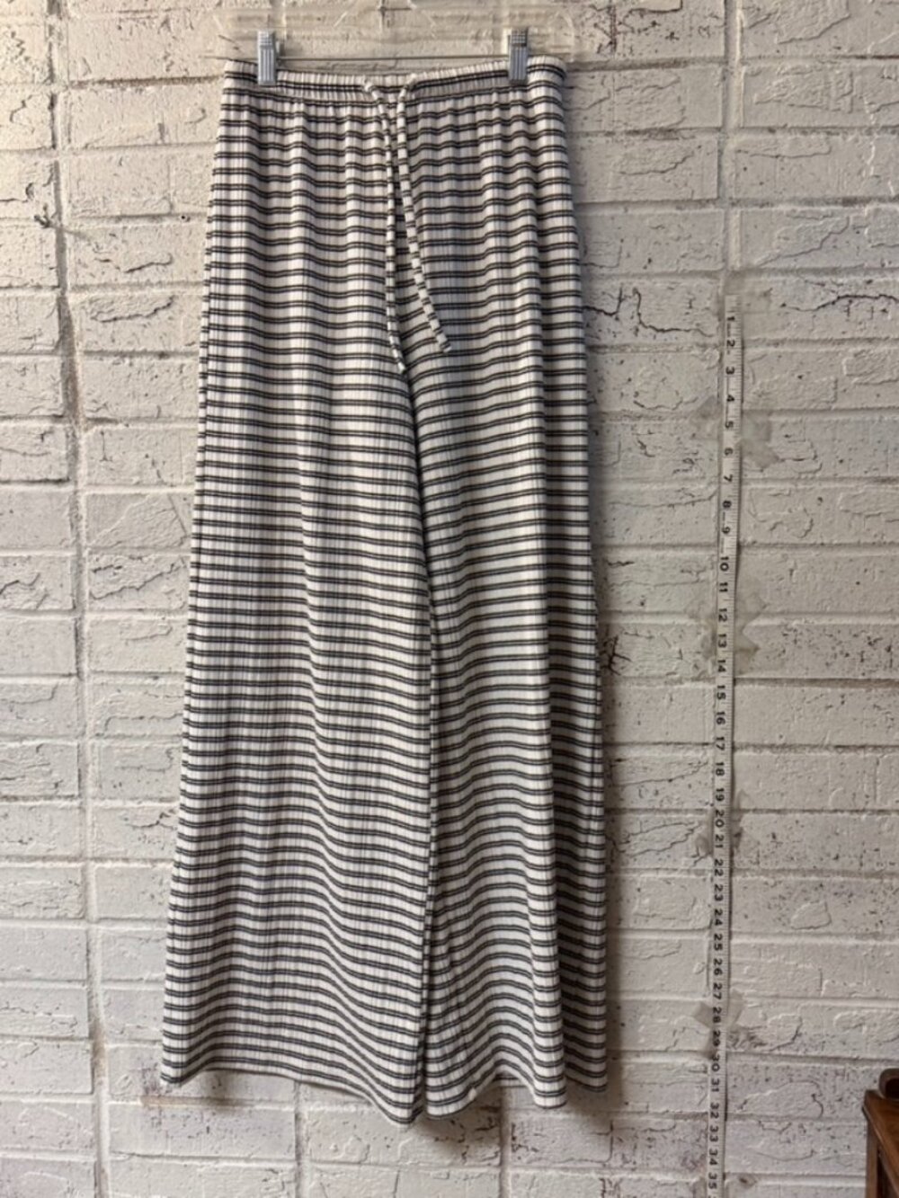 H&M Ribbed Wide Leg Lounge Pants XXS Cream Black Striped Drawstring